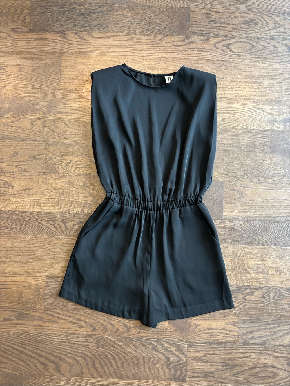 Sleeveless Black Elastic-Waist Romper
